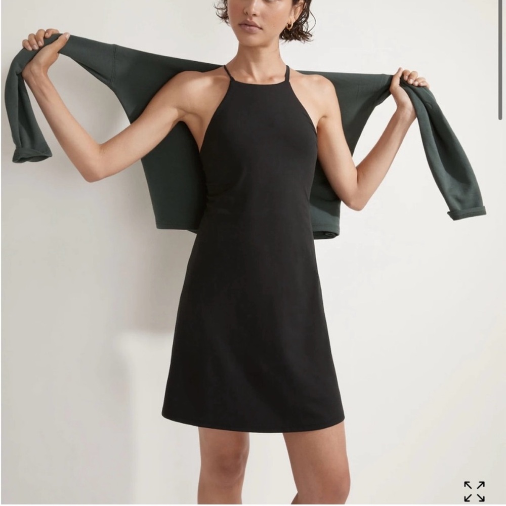 MWL Madewell flex dress- Black Halter Mini Dress with built in bra and shorts